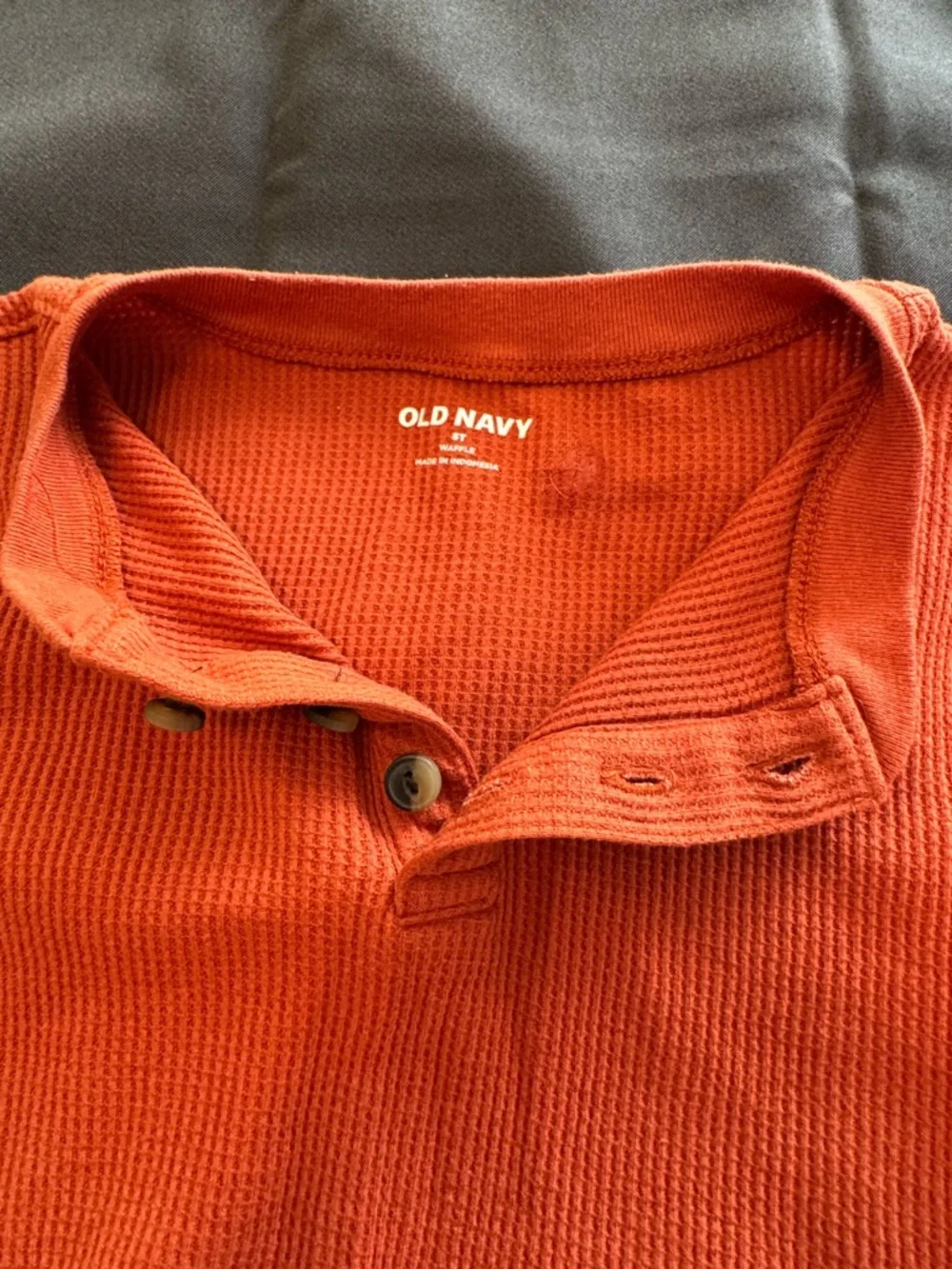 Old Navy Toddler Boy Rust Orange Waffle Knit Thermal Henley Long Sleeve Top 5T